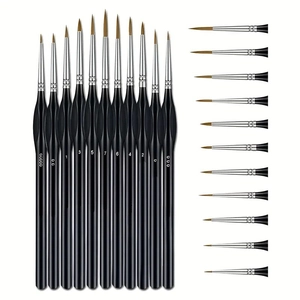Detail view of 11 professional fine liner brushes with ergonomic triangular handles