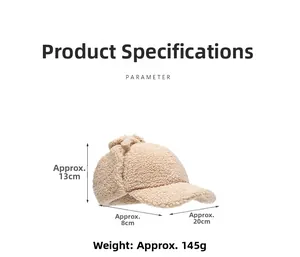 Paramètres de taille détaillés de la casquette beige en laine d'agneau avec cache-oreilles