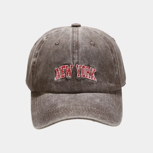 Detailed embroidery of New York letters on washed cotton vintage baseball cap