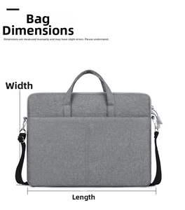 Detailierte Größenübersicht mit Länge und Breite für die schmale Laptoptasche