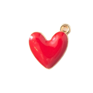 Red 3D heart charm with gold trim and oil drip process for DIY jewelry making