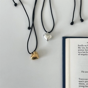 925 Sterling Silver Heart Pendant Necklace With Black Wax Cord Minimalist Simple Ins Style Korean Jewelry For Women
