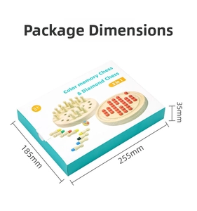 Detailed dimensions of the 2-in-1 wooden memory and diamond chess game packaging