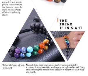 Detailed close-up of double-layer natural lava and amethyst beaded braided bracelet