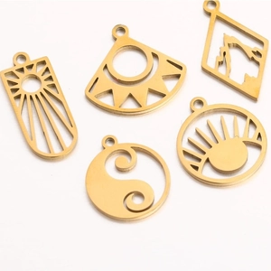 Golden stainless steel tropical hollow earrings and pendants with lotus and sun patterns