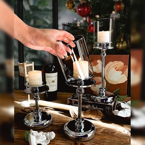 Metal Glass Candle Holder Nordic Retro Luxury Windproof Table Centerpiece For Wedding Party Christmas Home Decoration