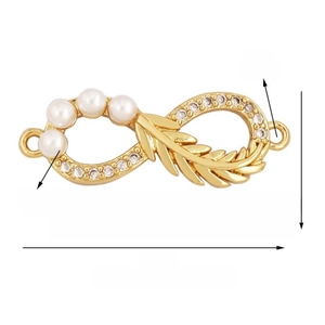 Gold plated infinity charm with white pearls and sparkling zircons for jewelry DIY