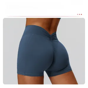 Close-up of back scrunch seam on high waist yoga shorts for a lifting effect