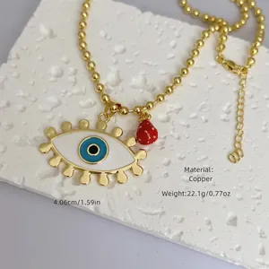 18K gold plated copper evil eye necklace with strawberry charm and zircon stones