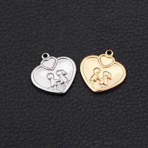 Heart Shaped Pendant Charm Stainless Steel Boy And Girl Couple Relief For DIY Jewelry Making Romantic Accessory