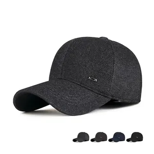 Men Winter Baseball Cap Fleece Lined Thermal Ear Protection Windproof Adjustable Polyester Solid Color Casual Outdoor