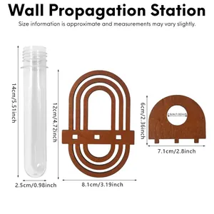 Detailed size chart of the wall hanging propagation station showing wooden frame and tube