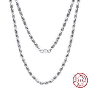 Polished S925 sterling silver rope chain necklace with 2.3mm twisted link design