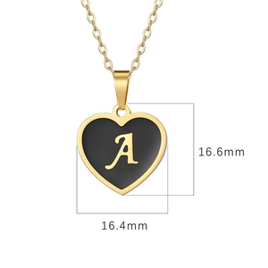 Gold stainless steel heart pendant necklace with letter A and detailed dimensions