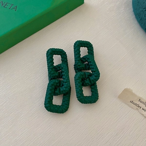 Green square chain acrylic stud earrings with unique matte textured finish for women