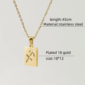 Detail of a 18K gold plated stainless steel Sagittarius pendant with 45cm chain