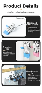 Detail of stainless steel laundry clips with blue and pink non-slip protective rubber tips