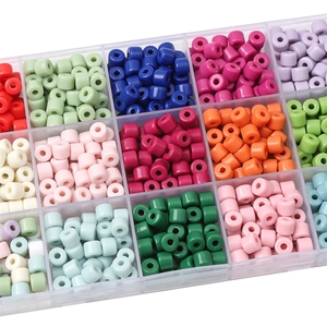 6mm colorful acrylic barrel beads in a transparent organizer box for DIY jewelry making