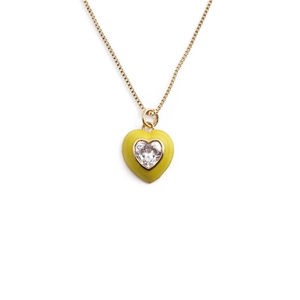 Fashionable gold-plated heart pendant necklace with vibrant yellow-green enamel detail