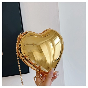 Heart Shaped Shoulder Bag Acrylic Mirror Finish Metallic Bead Chain Crossbody Y2K Party Clutch For Women