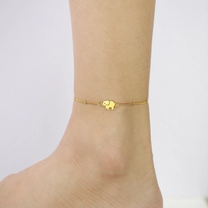 Tobillera con Colgante de Elefante de Acero de Titanio Minimalista para Mujer Cadena de Bolas Ajustable Joyería Oro Plata