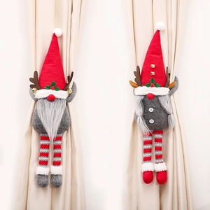 Weihnachtsgnom Vorhanghalter Rentiergeweih Langbeinige Tomte Puppe Mit Glocken Kunstpelz Stoff Fenster Feiertagsdeko