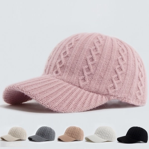 Cable Knit Baseball Cap Women Autumn Winter Warm Acrylic Peaked Hat Adjustable Fashion Casual Solid Color Headwear