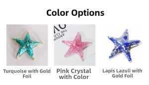 Three starfish resin ornaments with turquoise, rose quartz, and lapis lazuli crystal