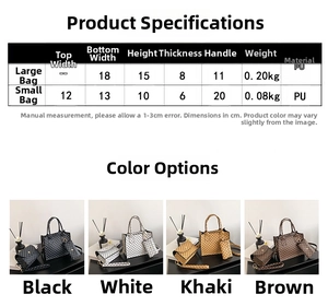 Tableau des tailles détaillé indiquant dimensions et poids du sac à main vintage monogramme