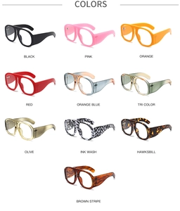 Detailed grid of oversized vintage glasses frames in ten vibrant color options