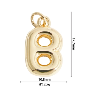 Polished gold balloon letter B pendant with size dimensions and mirror finish