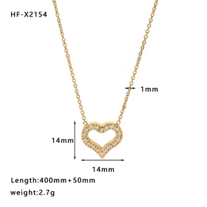 18K gold stainless steel heart pendant necklace with zircon crystals and dimensions