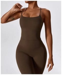 Close-up of mocha yoga set fabric texture showing high-quality stitching and matte finish