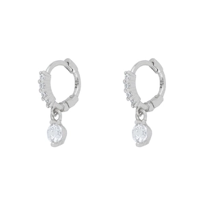 S925 silver needle drop earrings with round clear zircon stones in a trendy geometric design