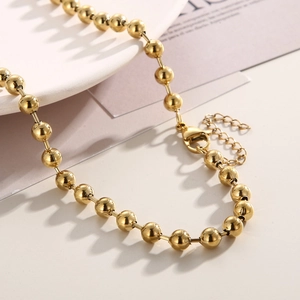 Minimalist gold plated stainless steel bead chain necklace with adjustable lobster clasp