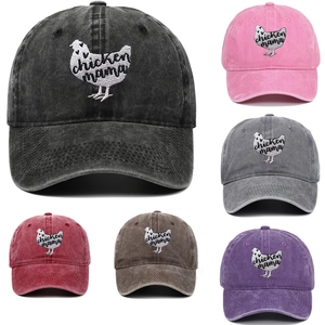 Baseball Cap Washed Cotton Vintage Chicken Mama Embroidery Adjustable Outdoor Sun Hat Retro Casual Style
