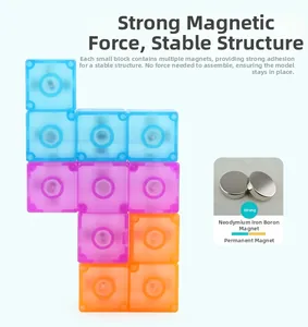 Detail of colorful translucent magnetic blocks with strong neodymium magnets inside