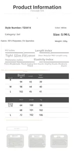Detailed size chart for women's zipper vest and split skirt set with fabric specifications
