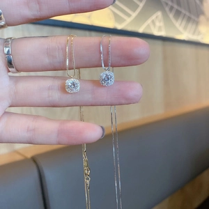 Minimalist square zircon halo pendant necklace in gold and silver finish for women