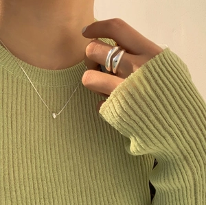 Minimalist 925 silver heart necklace and irregular chunky ring set on model