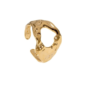 Adjustable 18K gold plated stainless steel ring with unique irregular molten lava texture