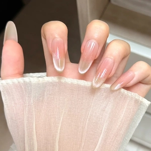 Cat Eye Gradient Press On Nails Almond Shape Shimmering False Nails ABS Manicure For Women Elegant Long Lasting