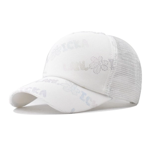 Breathable white mesh baseball cap with colorful floral print and sequin accents