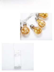 Close-up of waterproof LED copper wire bulbs with transparent battery power box