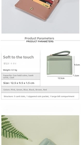 Detailed view of the short PU leather wallet interior with card slots and zipper pocket