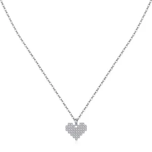 Élégant collier cœur en argent sterling s925 serti de pavé sur une chaîne à maillons en O