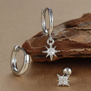 Three-piece silver S925 sterling silver star earring set with zircon crystal accents