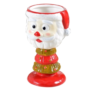 Hand-painted Santa Claus ceramic ice cream cup with Christmas tree stem and red base