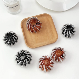 Lot de 6 pinces à cheveux nid d'oiseau avec strass et perles, noir et ambre