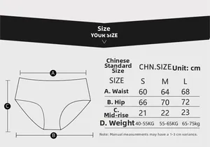 Size chart for women's lace panties with waist, hip, and height measurements in cm